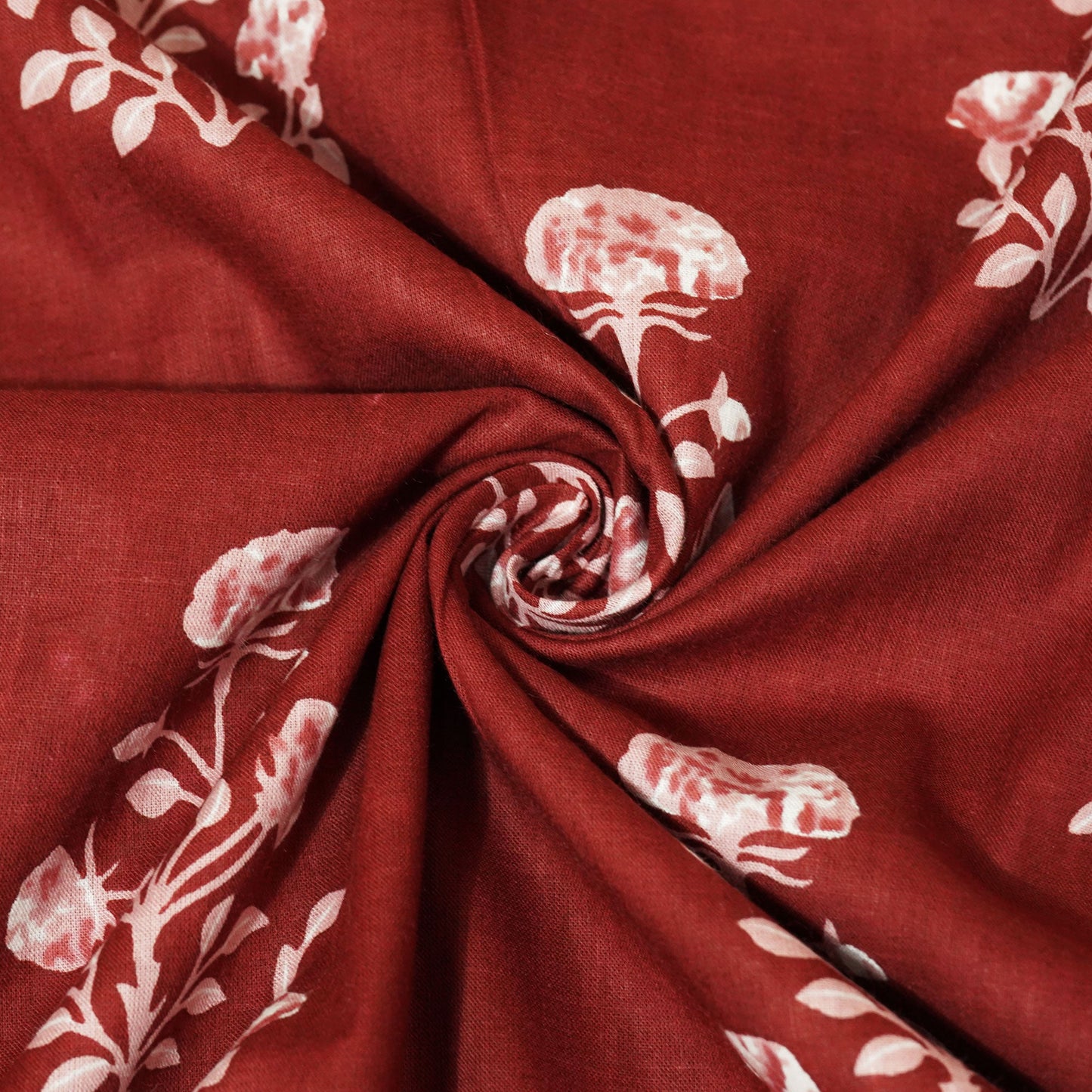 Maroon Floral Handblock Cotton Fabric