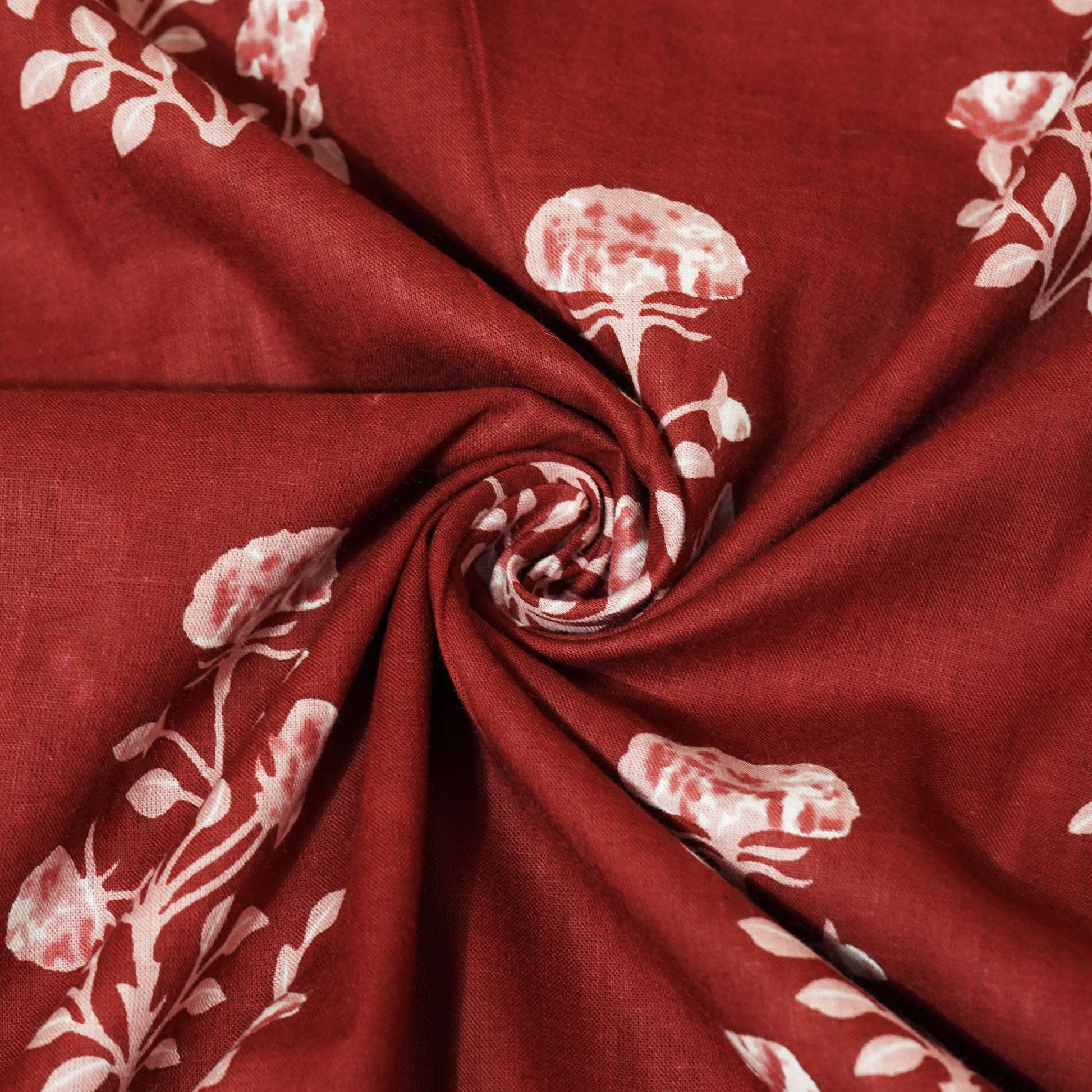 Maroon Floral Handblock Cotton Fabric