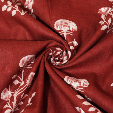 Maroon Floral Handblock Cotton Fabric
