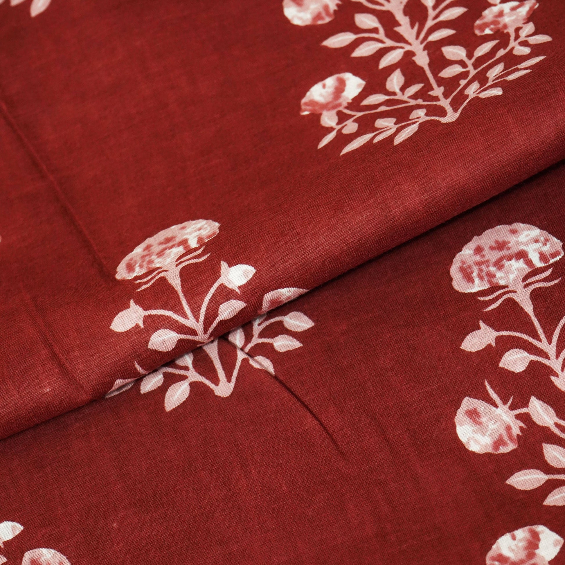 Maroon Floral Handblock Cotton Fabric