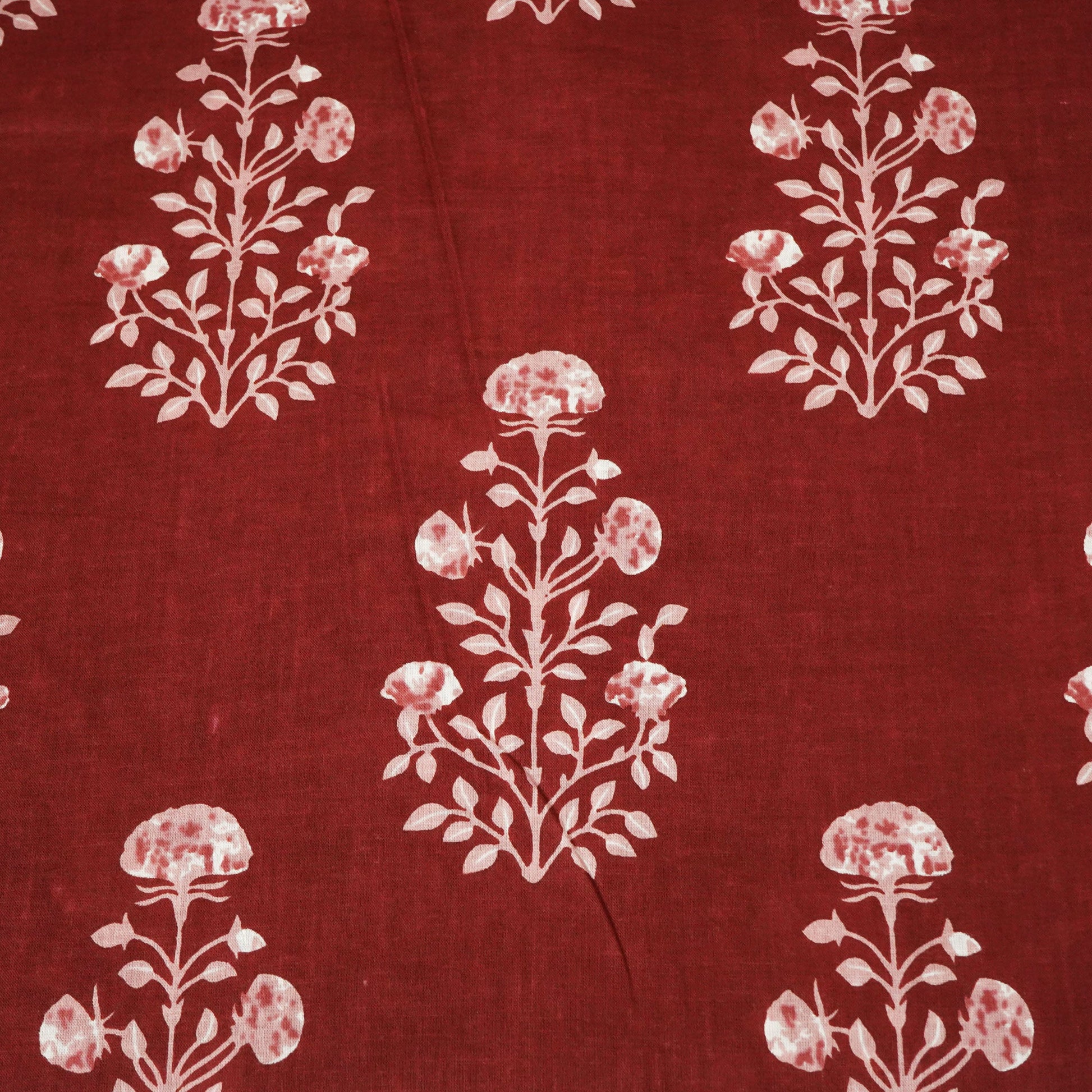 Maroon Floral Handblock Cotton Fabric