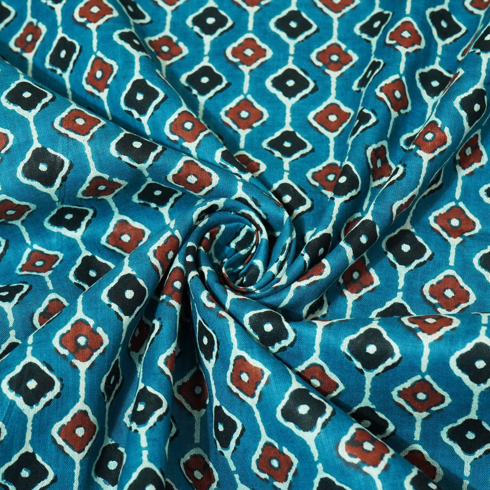 Teal Blue Handblock Cotton Fabric