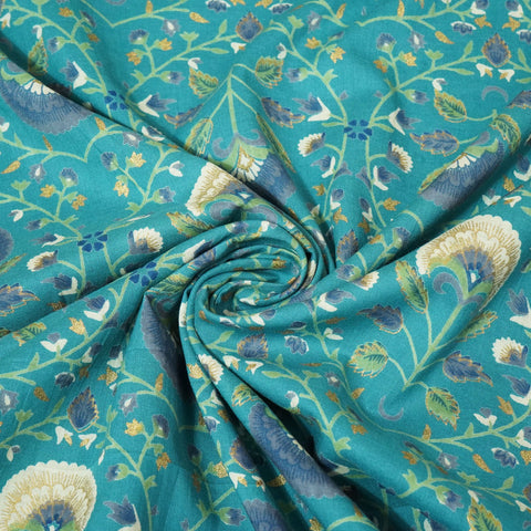 Green Mughal Foil Cotton Print Fabric