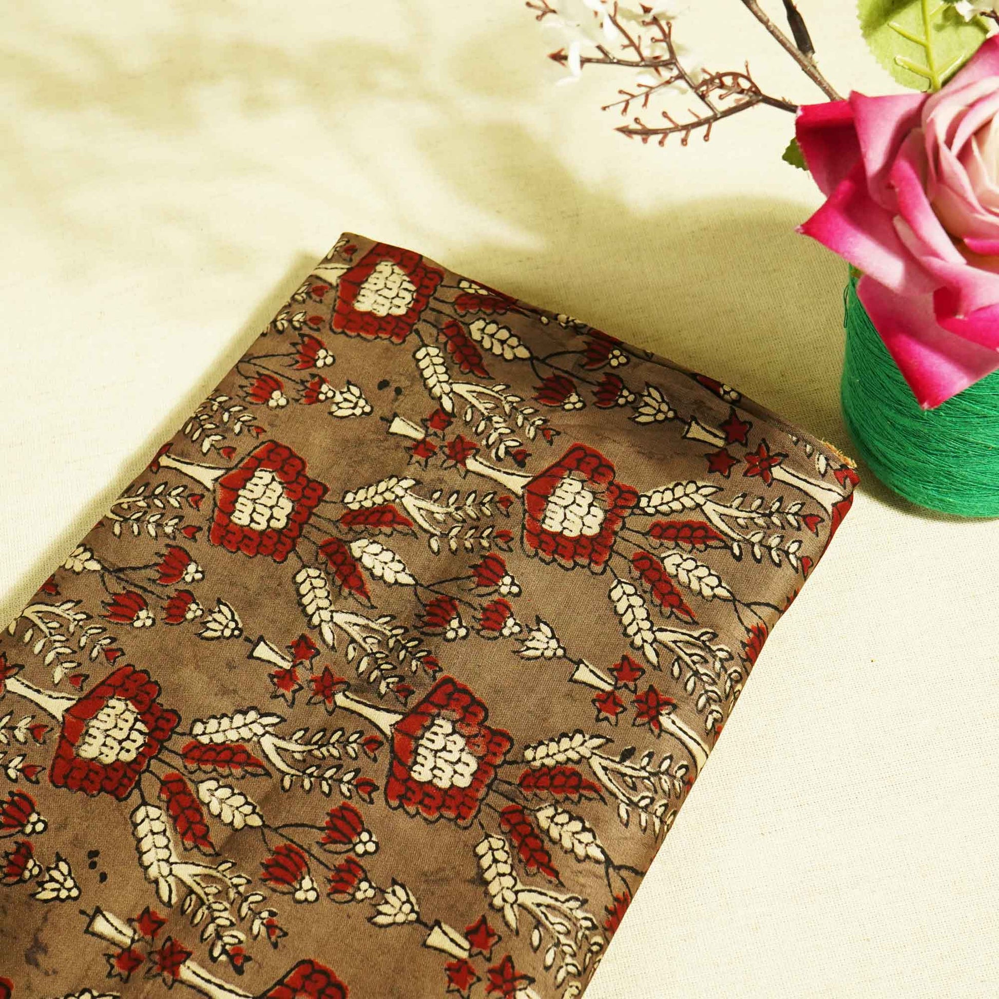 Black Floral Foil Print Cotton Fabric CG-23457