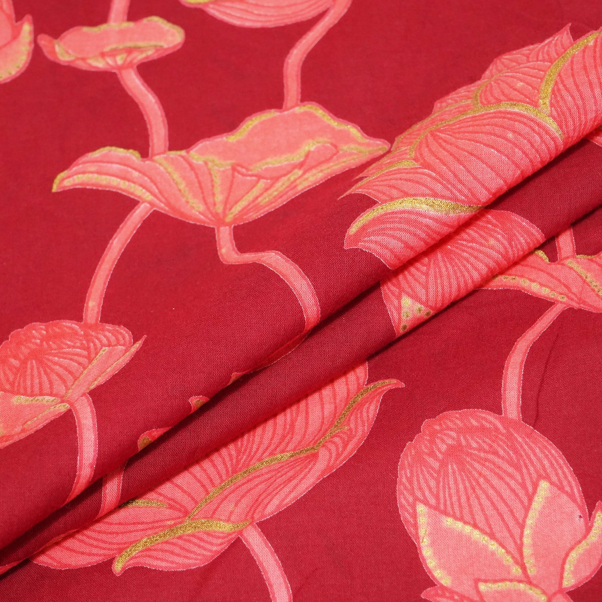 Maroon Floral Foil Cotton Print Fabric
