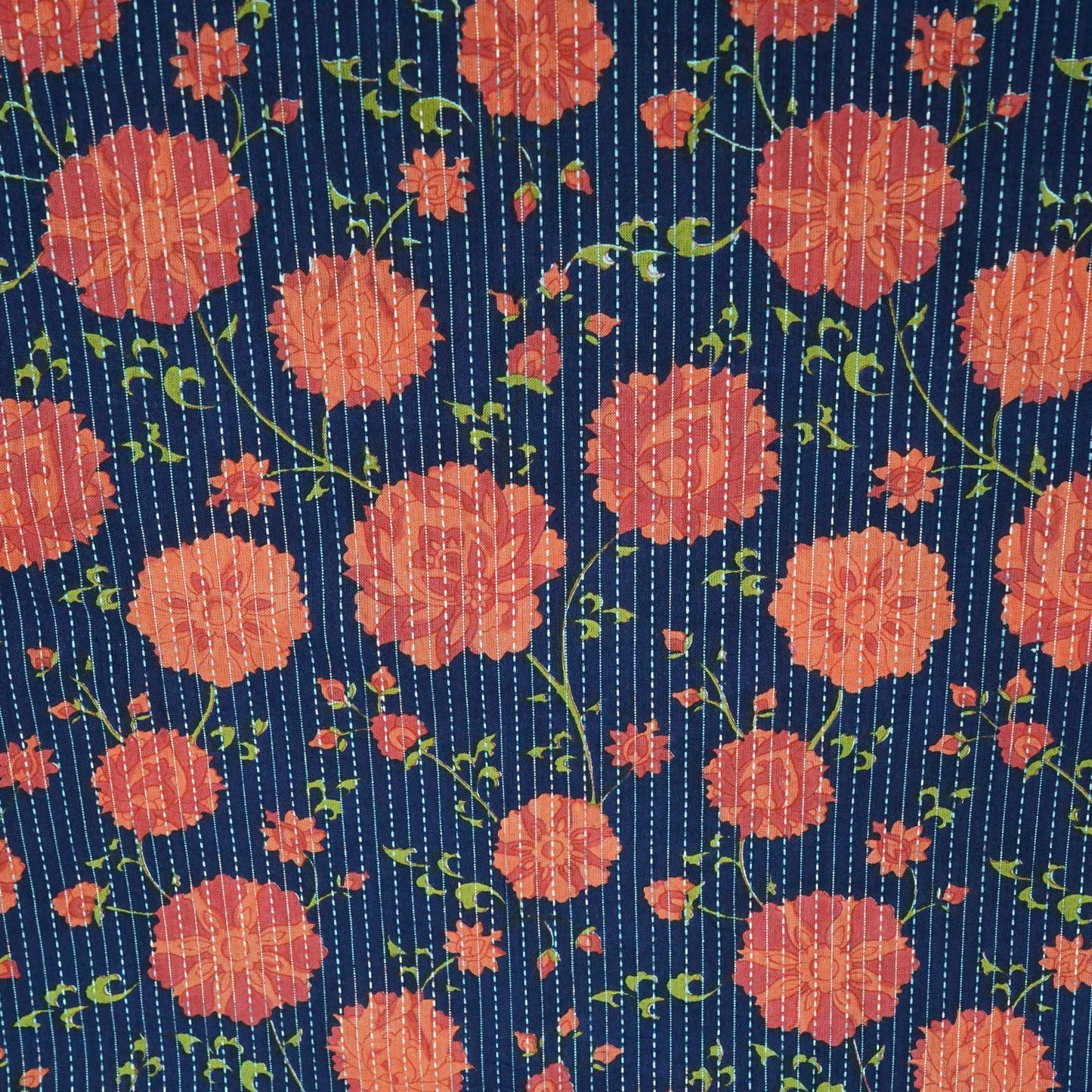 Blue & Pink Floral Print Cotton Katha Fabric CG-23459