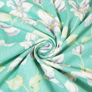 Sea Green Floral Handblock Print Cotton Flex Fabric CG-23464