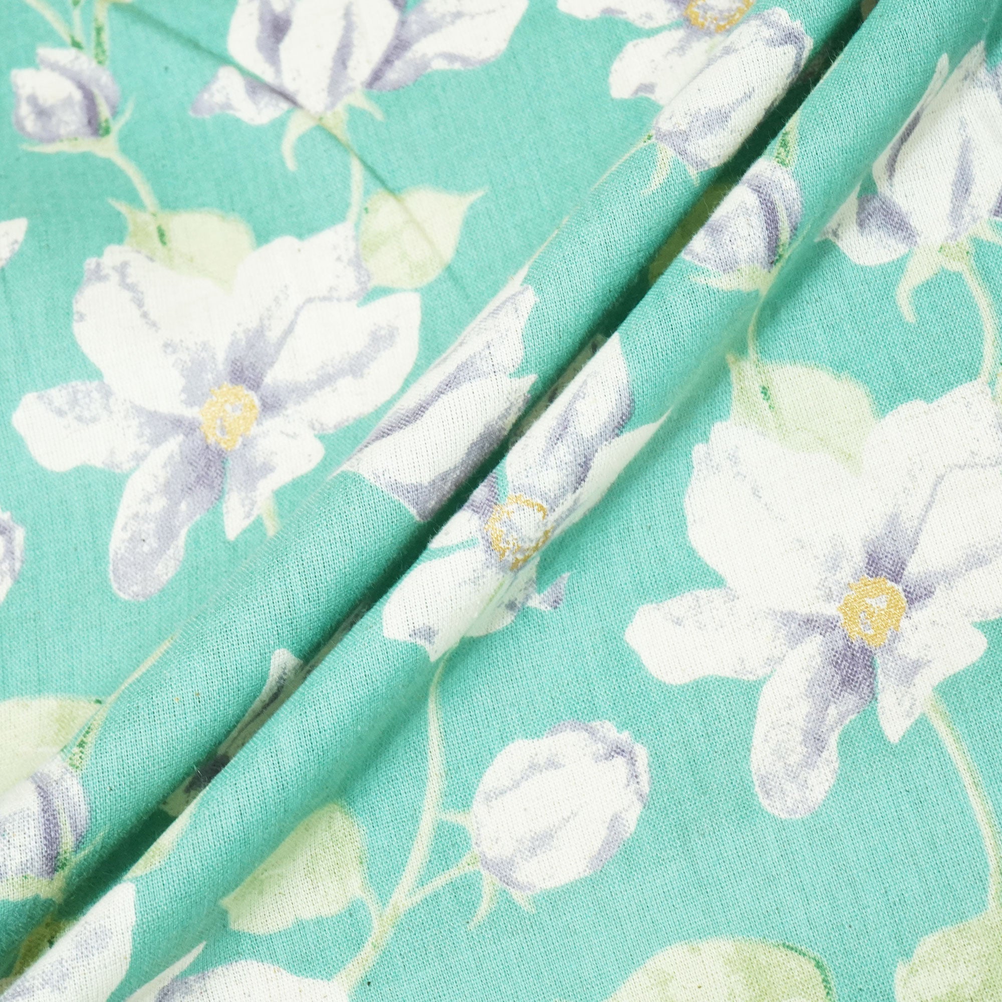 Sea Green Floral Handblock Print Cotton Flex Fabric CG-23464