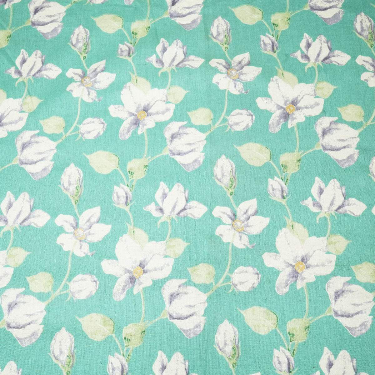 Sea Green Floral Handblock Print Cotton Flex Fabric CG-23464