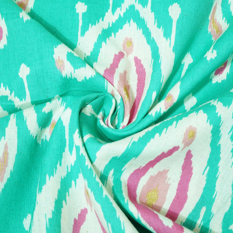 Sea Green Ikkat Print Cotton Flex Fabric CG-23465