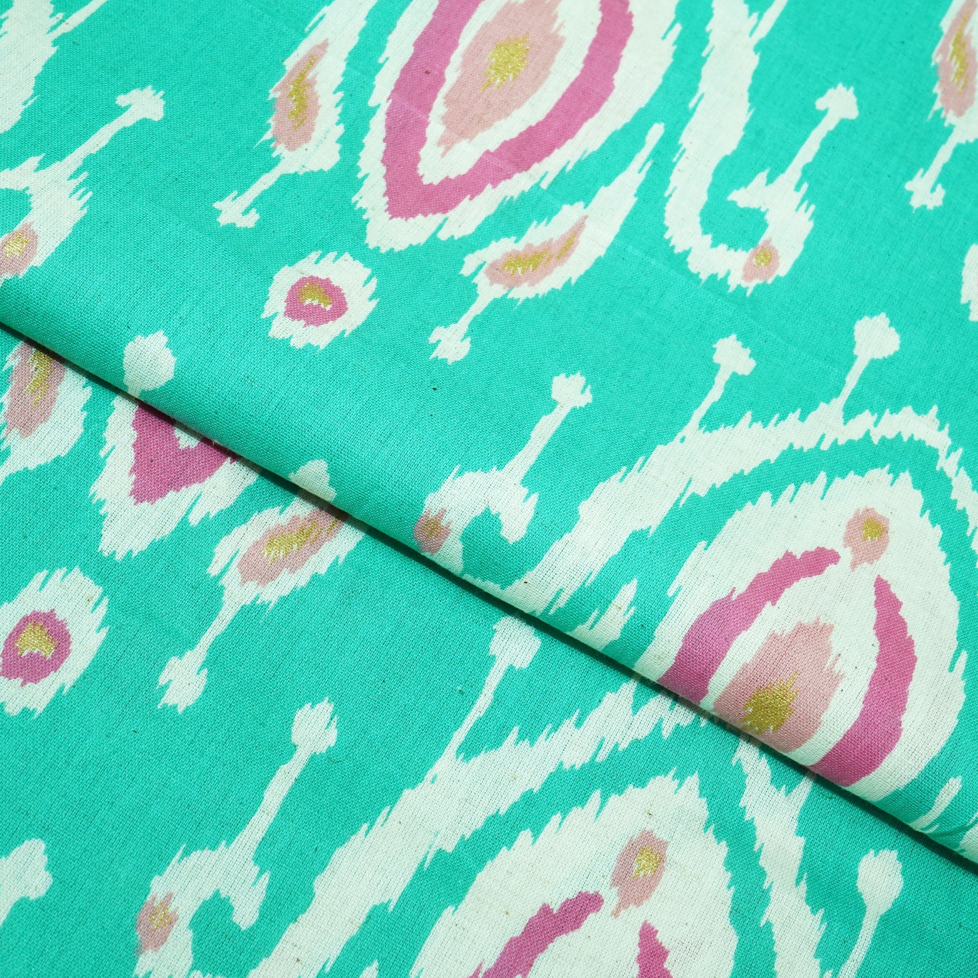 Sea Green Ikkat Print Cotton Flex Fabric CG-23465