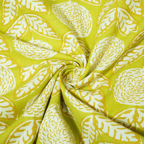Lime Green Floral Print Cotton Flex Fabric CG-23466