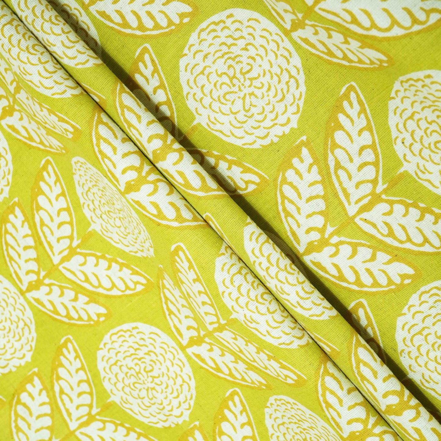 Lime Green Floral Print Cotton Flex Fabric CG-23466
