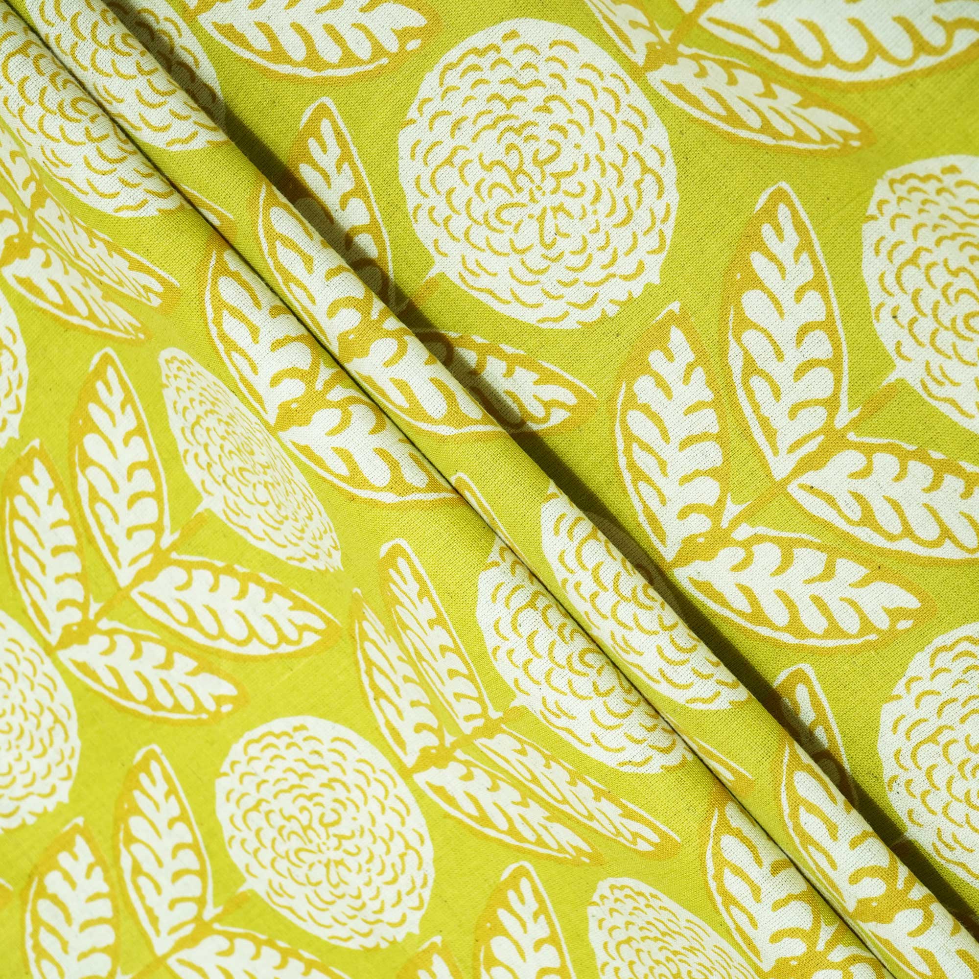 Lime Green Floral Print Cotton Flex Fabric CG-23466