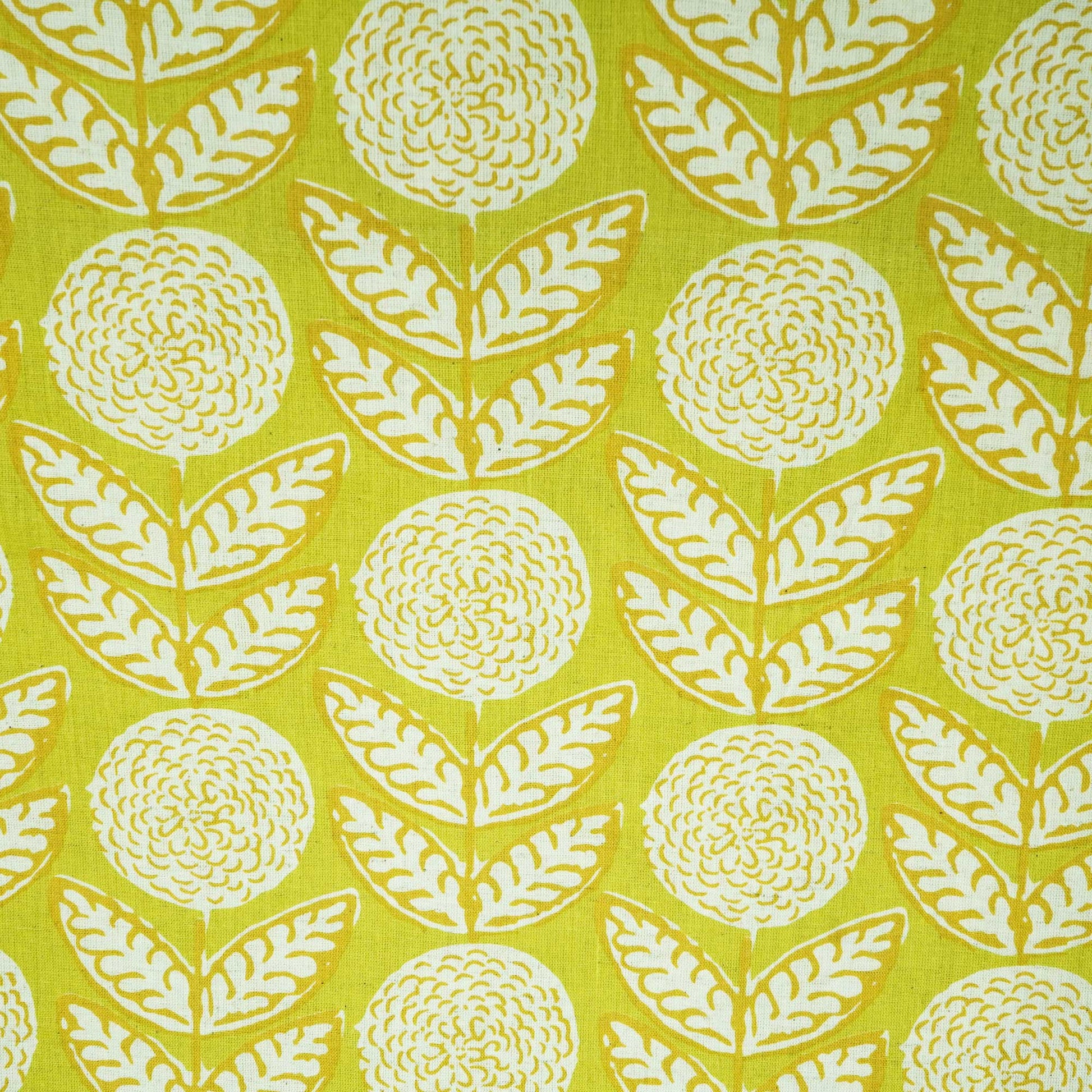 Lime Green Floral Print Cotton Flex Fabric CG-23466