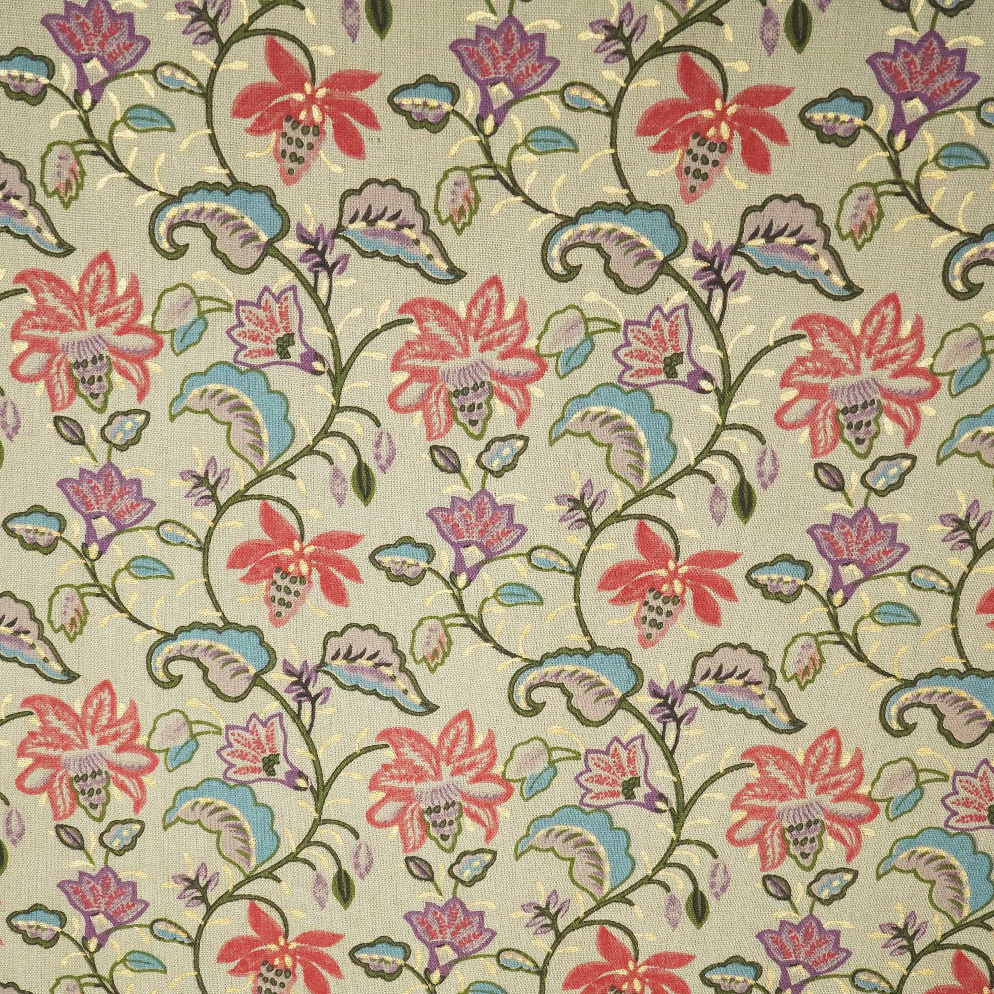 Grey Mughal Zari Print Cotton Flex Fabric CG-23467
