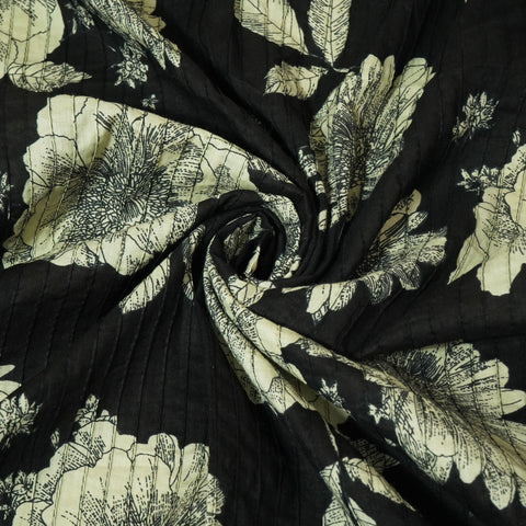 Black Floral Pintuck Cotton Fabric CG-23480
