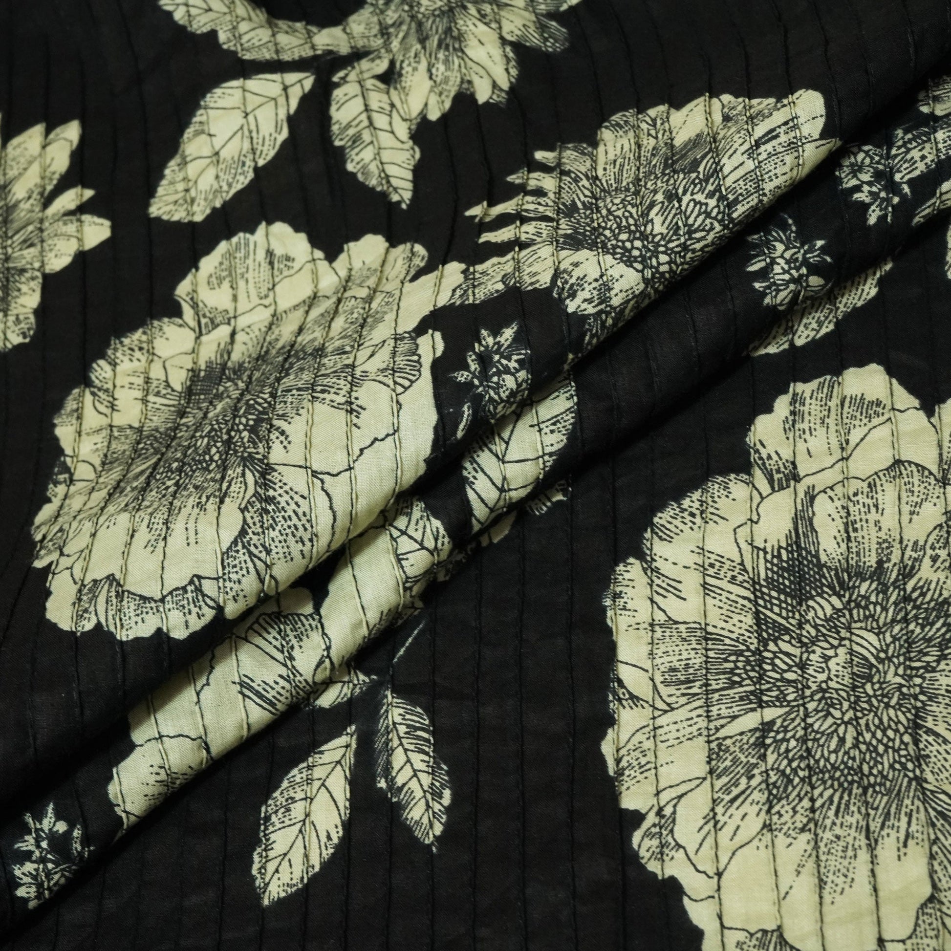 Black Floral Pintuck Cotton Fabric CG-23480