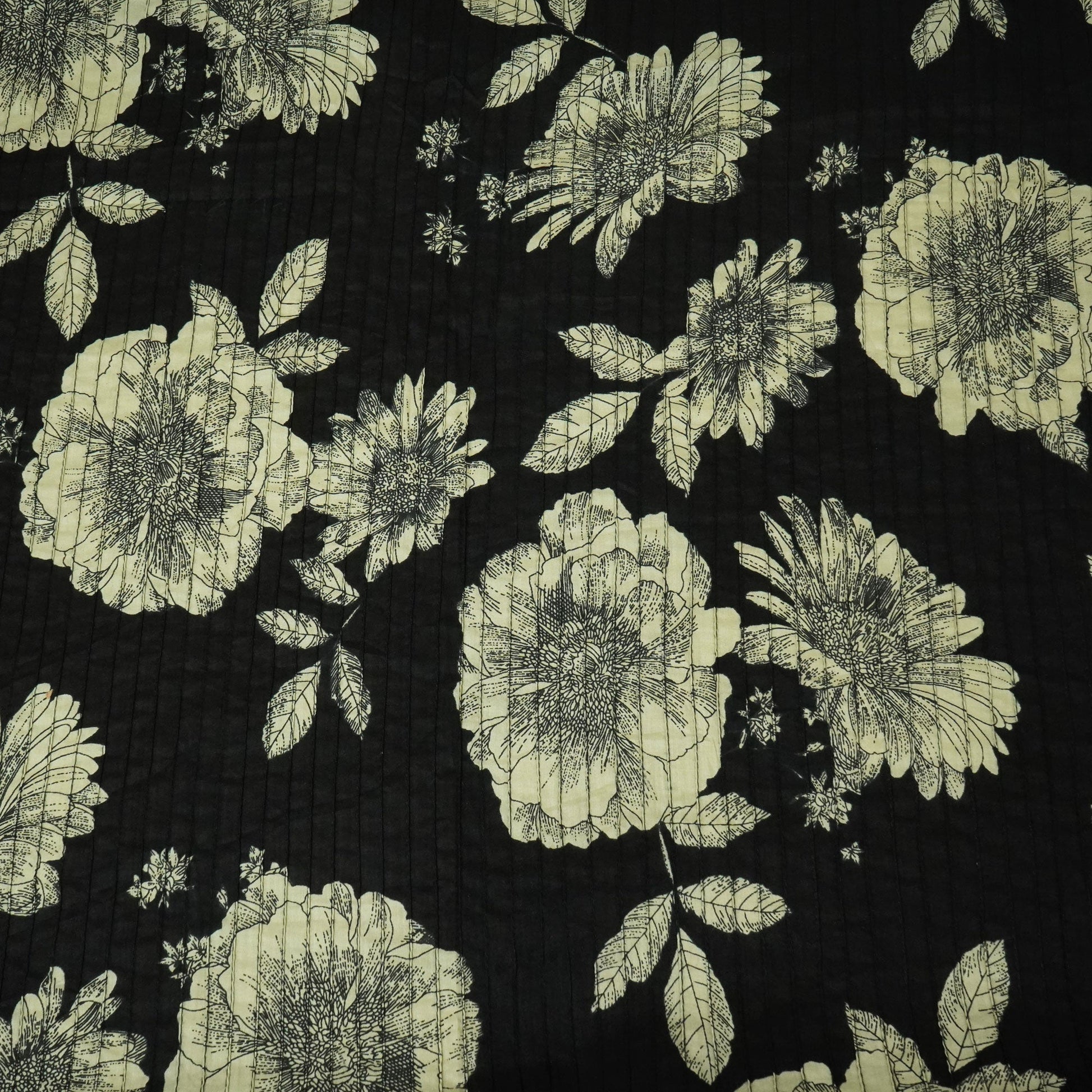 Black Floral Pintuck Cotton Fabric CG-23480