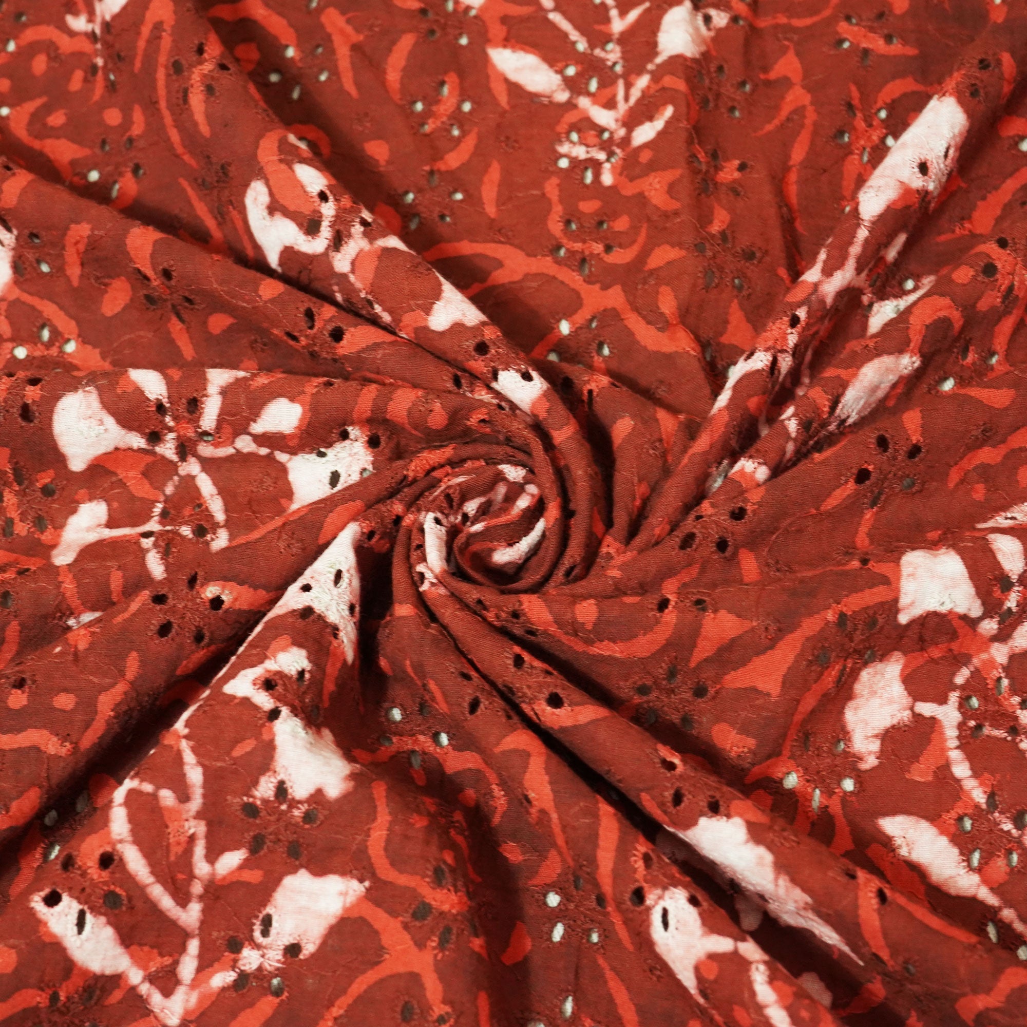 Brown Schiffli Handblock Cotton Fabric CG-23587