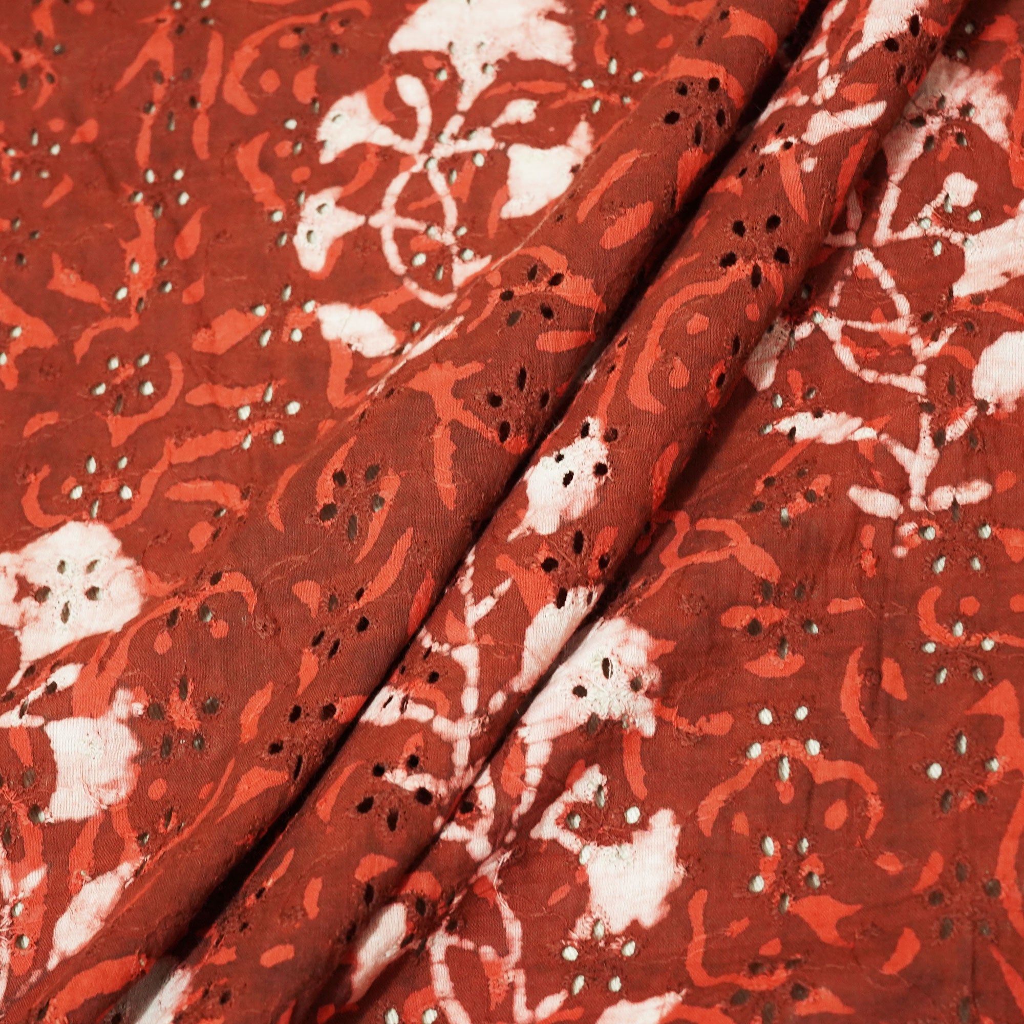 Brown Schiffli Handblock Cotton Fabric CG-23587