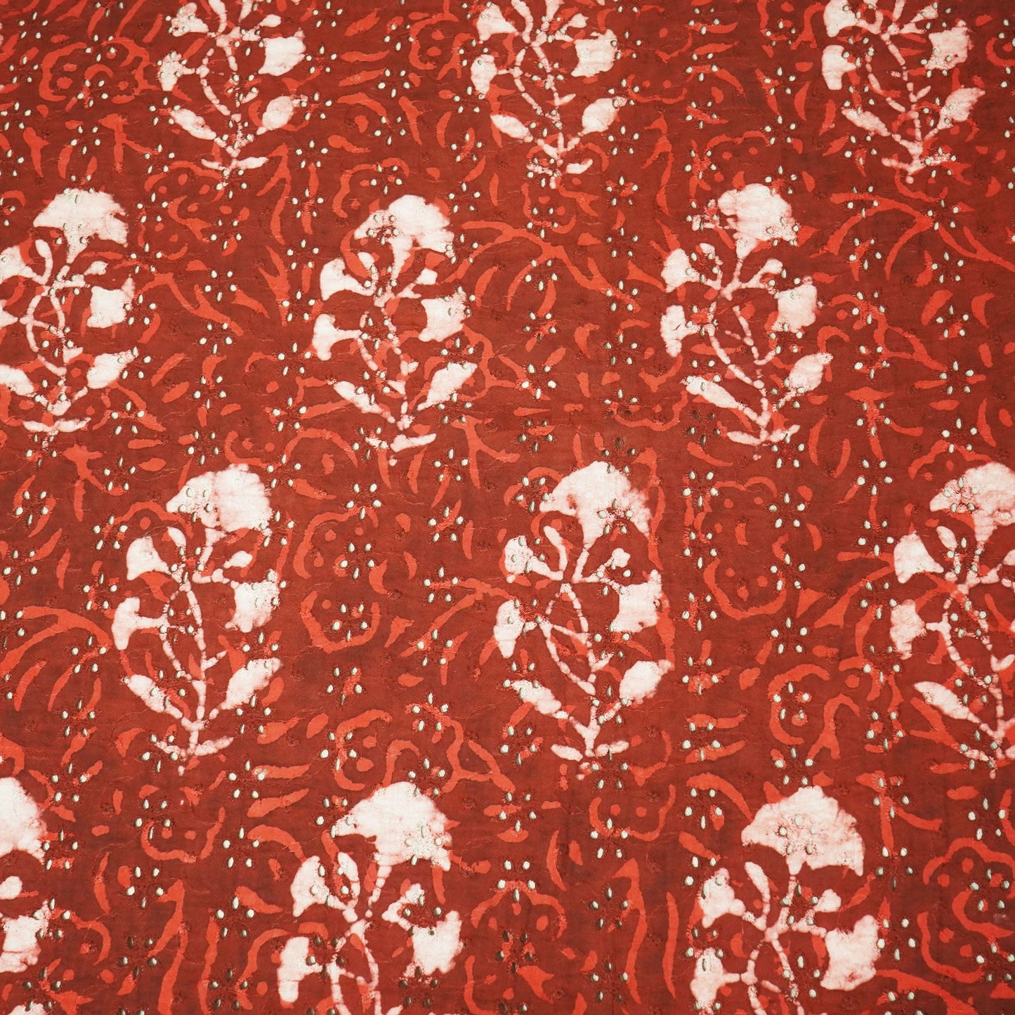 Brown Schiffli Handblock Cotton Fabric CG-23587