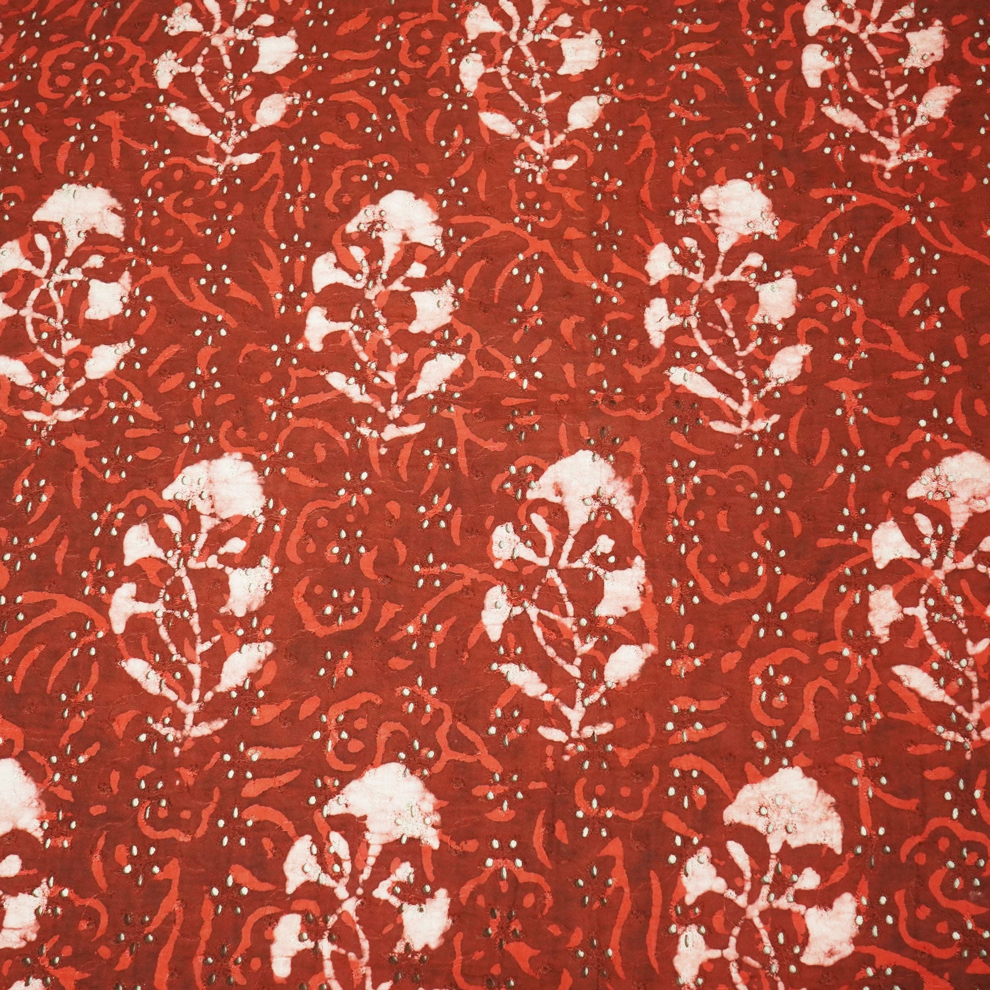 Brown Schiffli Handblock Cotton Fabric CG-23587
