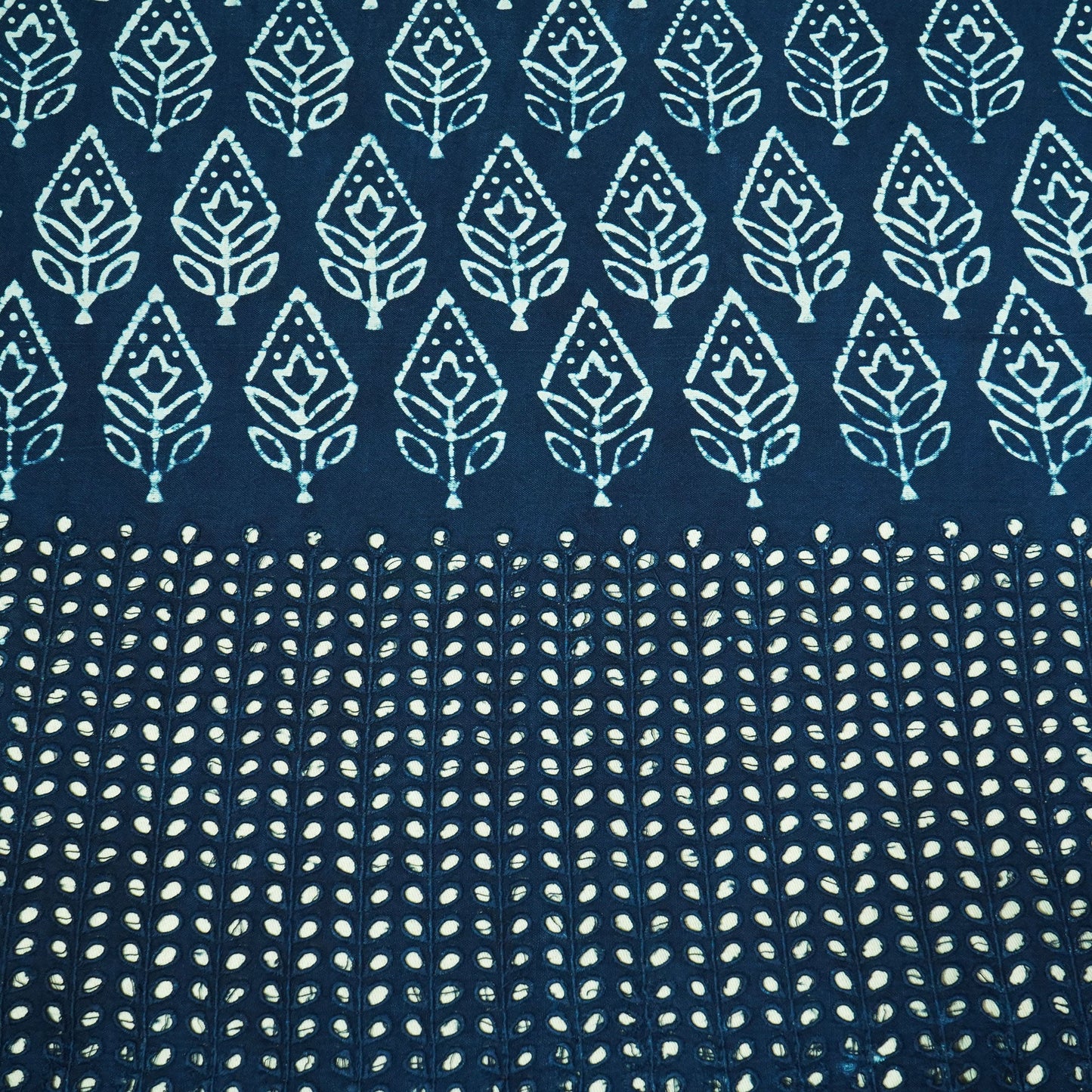 Indigo Schiffli Handblock Cotton Fabric CG-23589