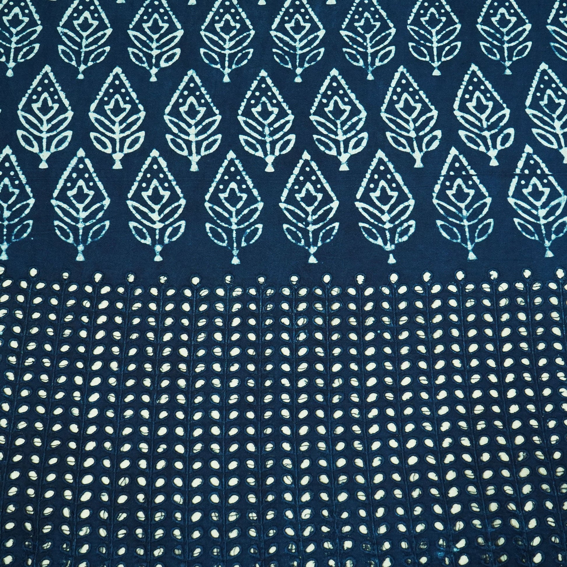 Indigo Schiffli Handblock Cotton Fabric CG-23589