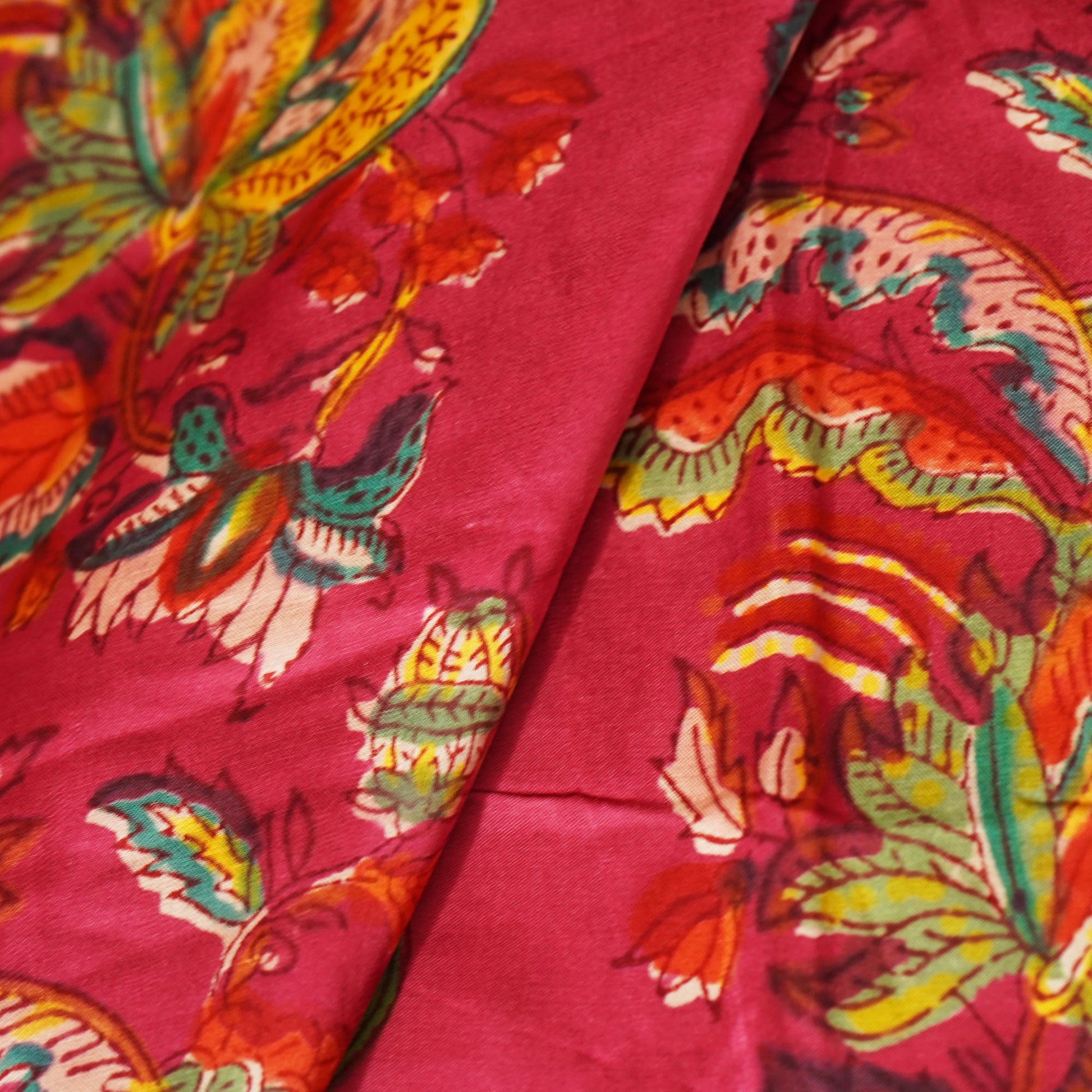 Pink Kalamkari Modal Satin Fabric CG-23606