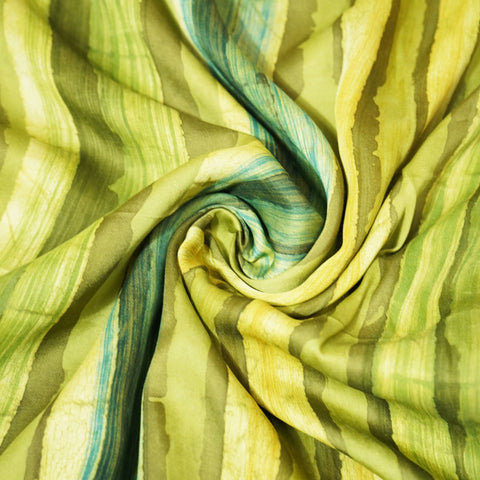 Green & Multicolor Stripes Modal Satin Fabric CG-23609