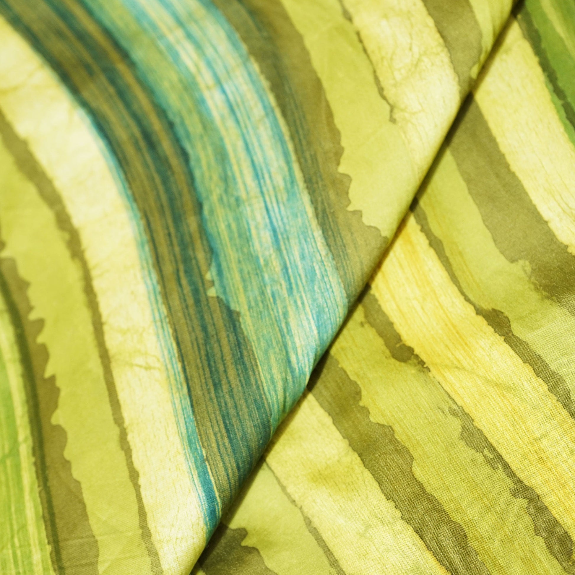 Green & Multicolor Stripes Modal Satin Fabric CG-23609