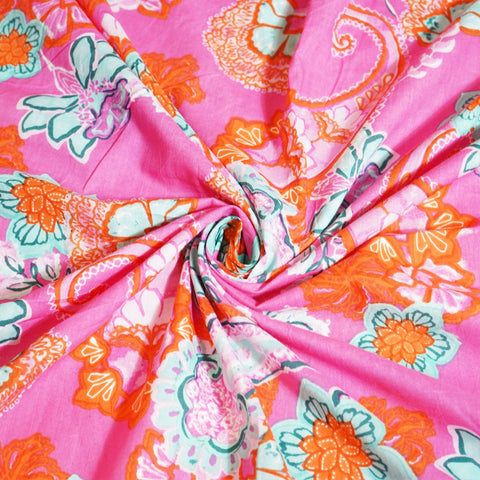 Pink Paisley Print Cotton Fabric MFL-23626