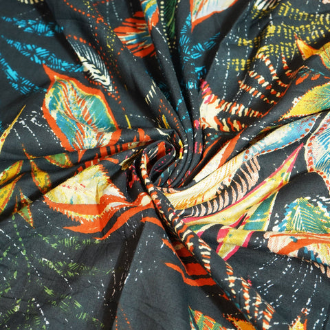 Black Tropical Print Cotton Fabric MFL-23627