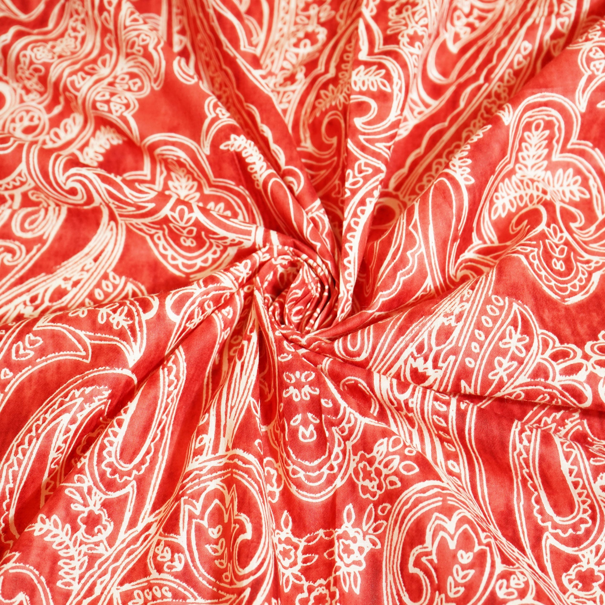 Red Paisley Print Cotton Fabric MFL-23638