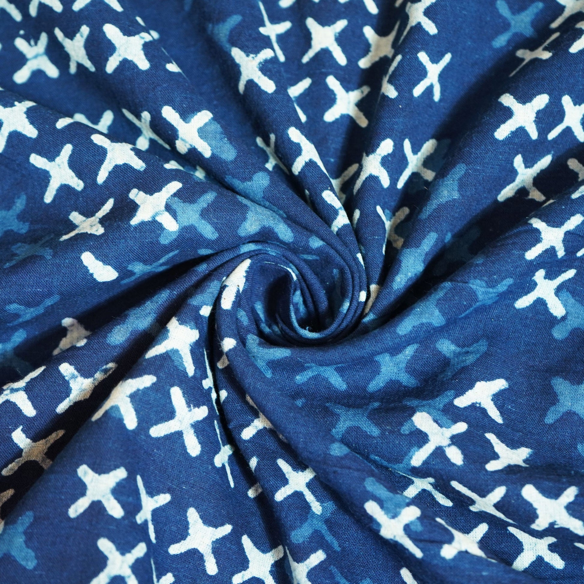 Indigo Geometrical Handblock Print Cotton Fabric MFL-23641