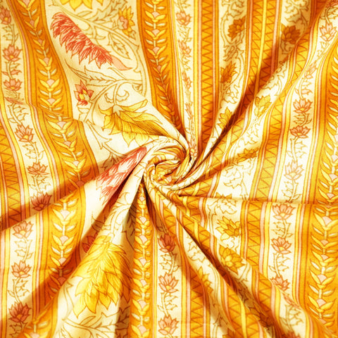 Yellow Floral Print Cotton Fabric MFL-23643