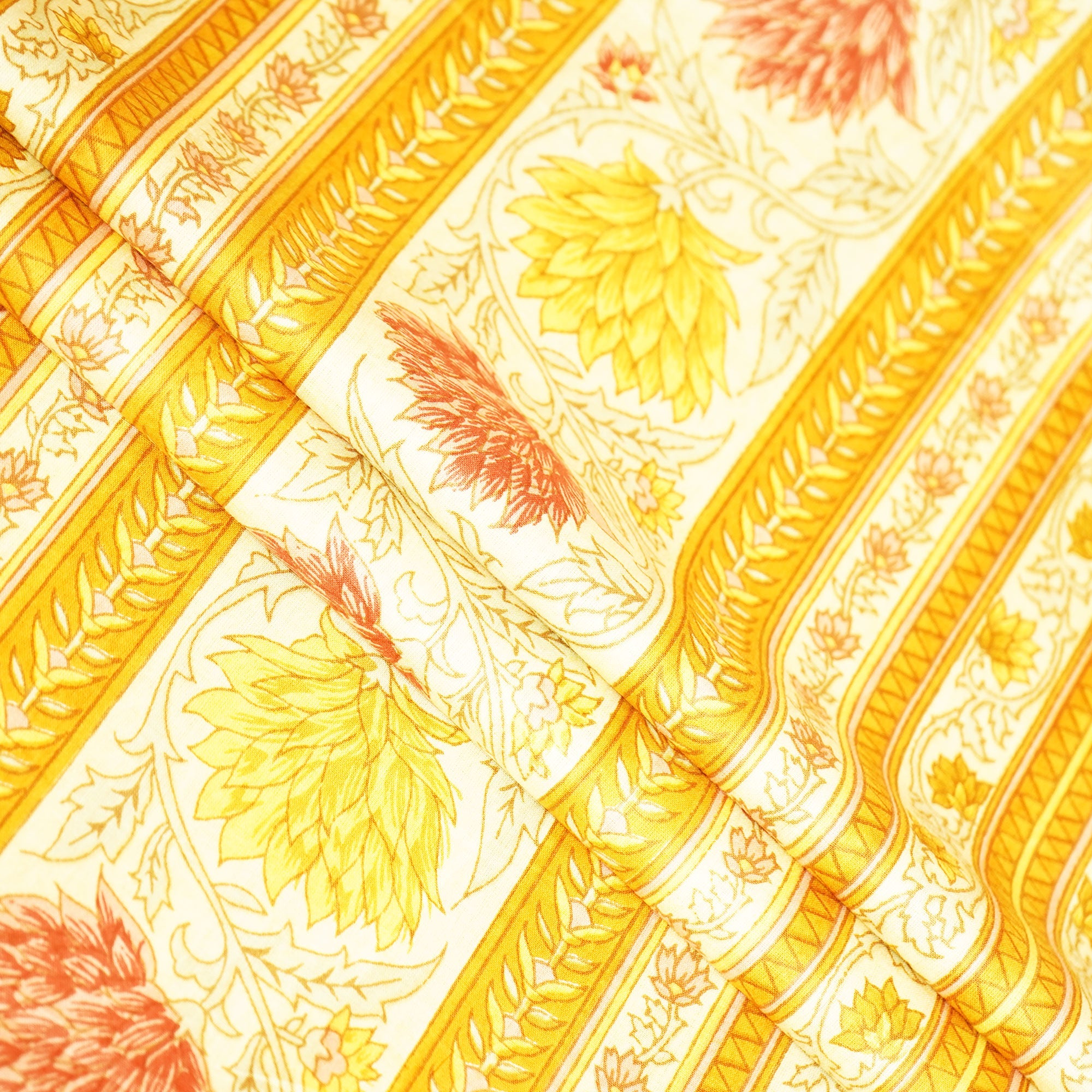 Yellow Floral Print Cotton Fabric MFL-23643