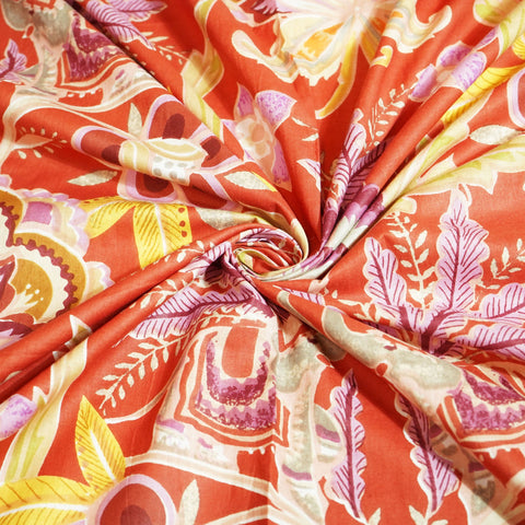 Red Floral & Tropical Print Cotton Fabric MFL-23644