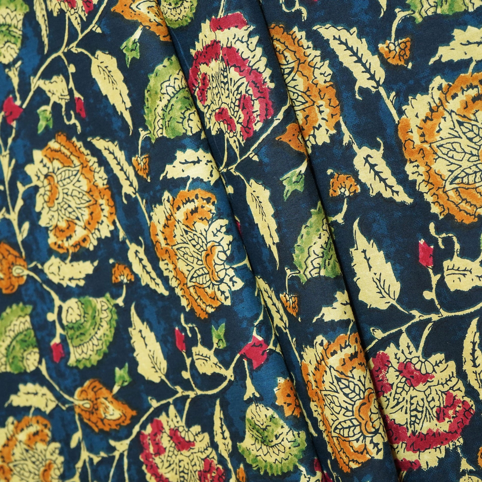 Blue Kalamkari Print Cotton Fabric MFL-23645