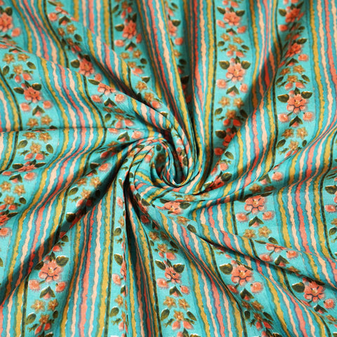 Green Floral Print Cotton Fabric MFL-23648