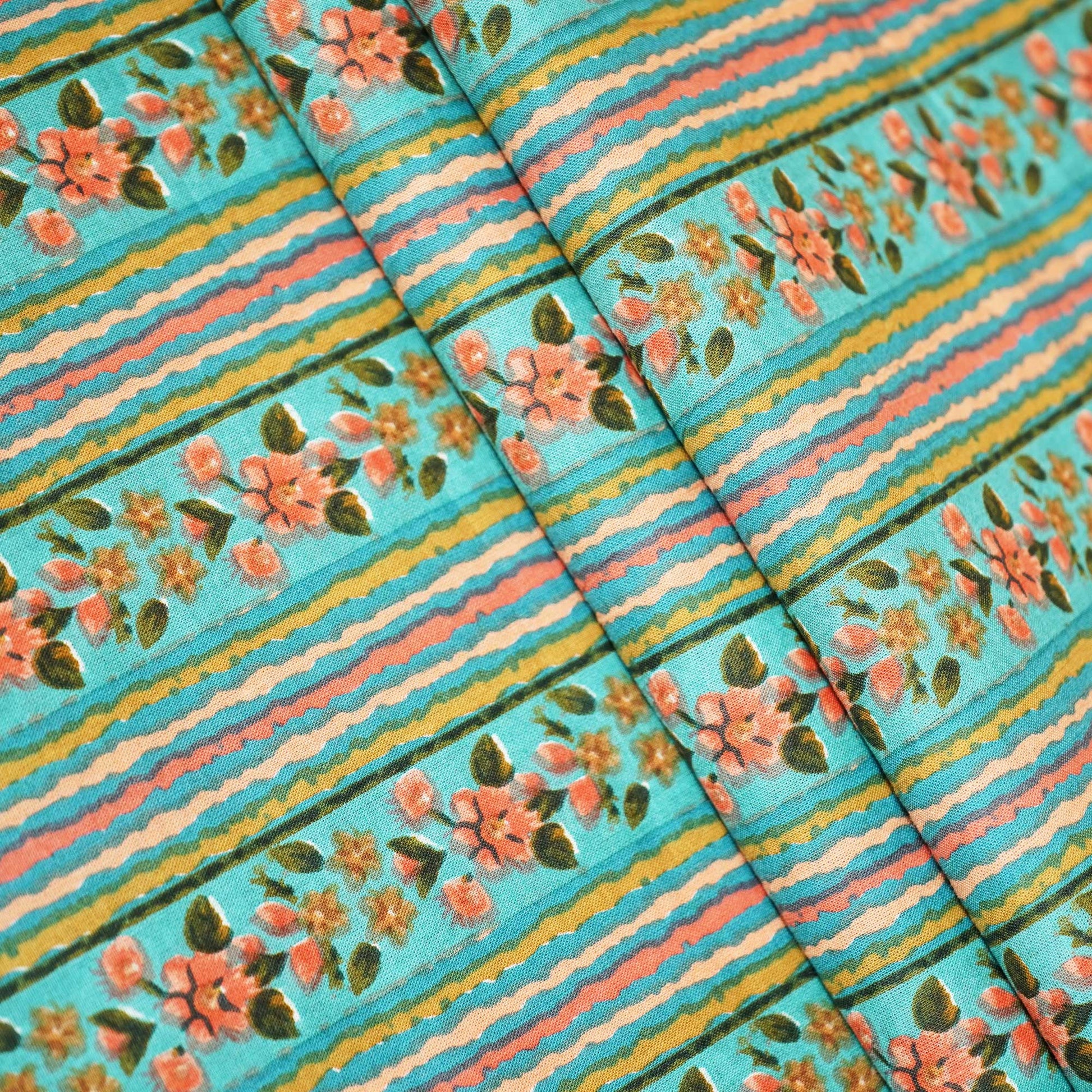 Green Floral Print Cotton Fabric MFL-23648