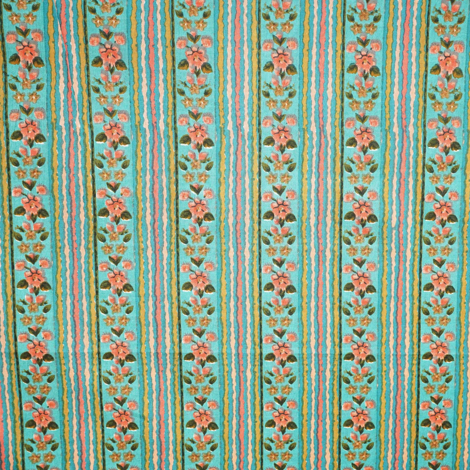 Green Floral Print Cotton Fabric MFL-23648
