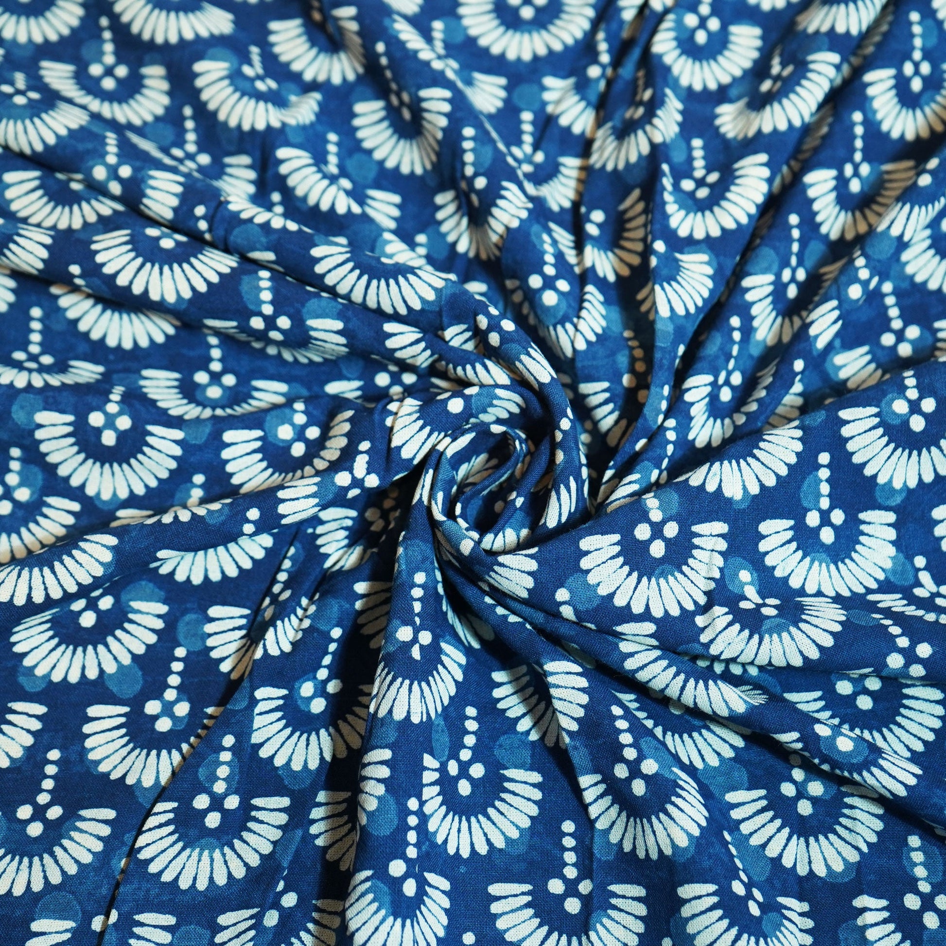 Indigo Floral Print Cotton Mulmul Fabric MFL-23654