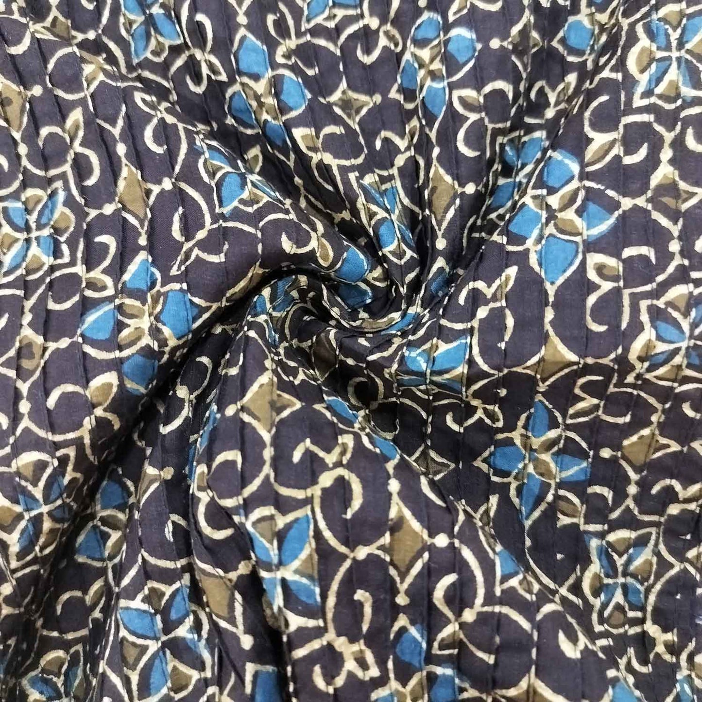 Brown Ajrakh Print Pintuck Cotton Fabric MFL-23659