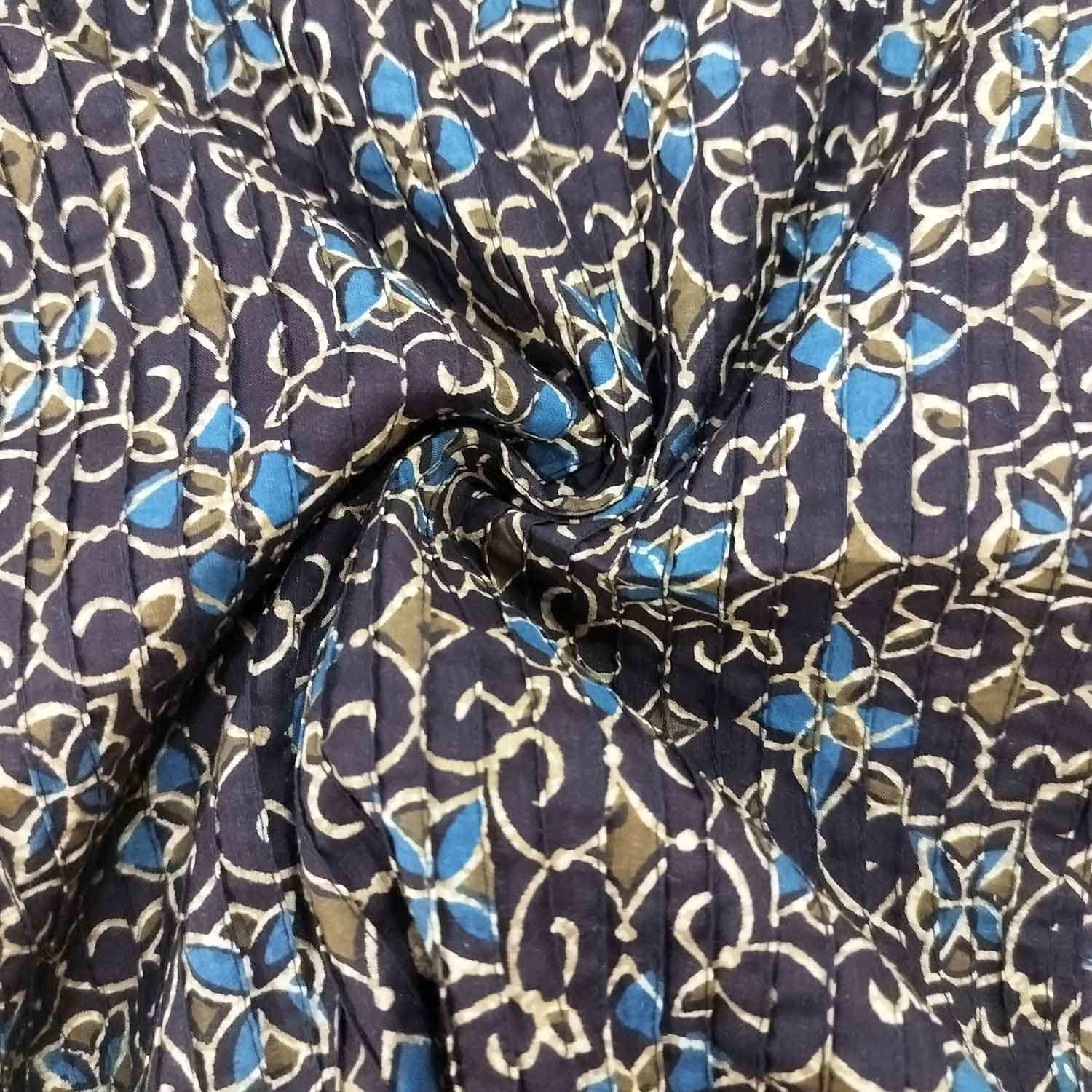 Brown Ajrakh Print Pintuck Cotton Fabric MFL-23659