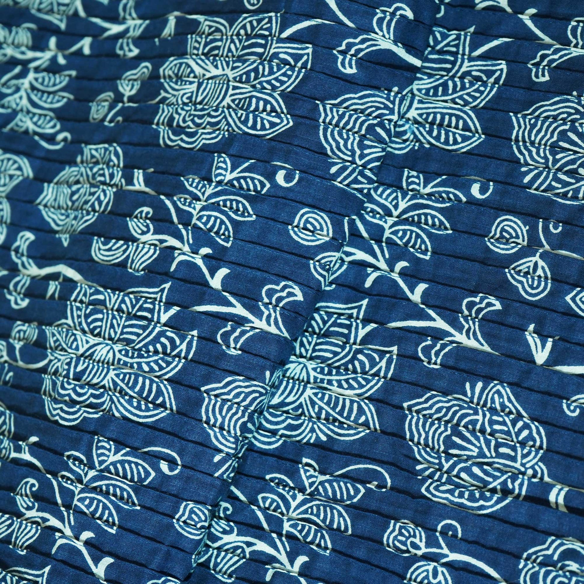 Blue Floral Print Pintuck Cotton Fabric MFL-23661