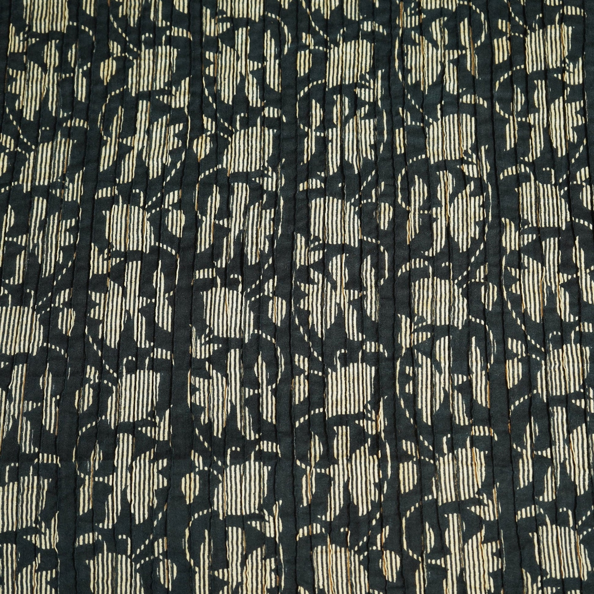 Black Mughal Print Pintuck Cotton Fabric MFL-23663
