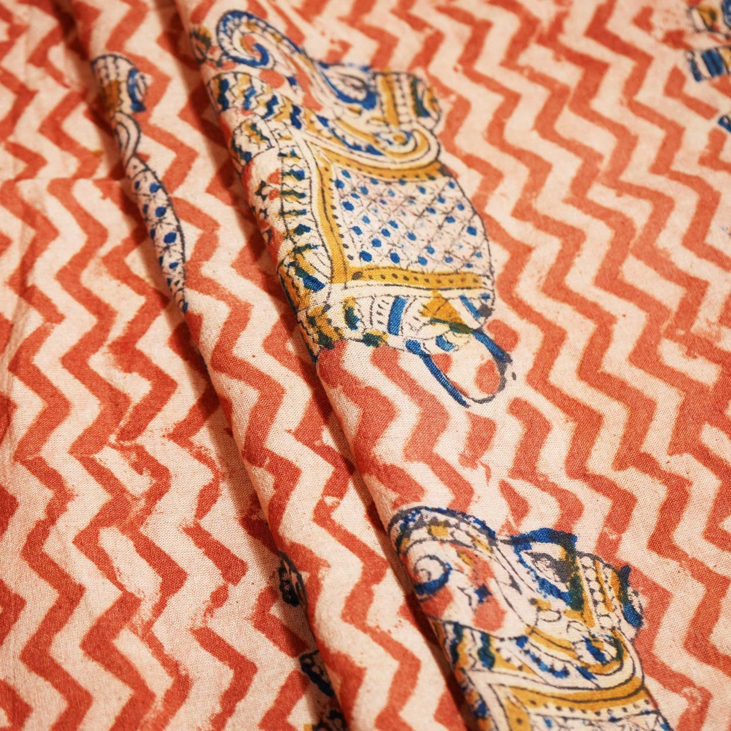 Brick Red Handblock Print Cotton Khadi Fabric MFL-23665