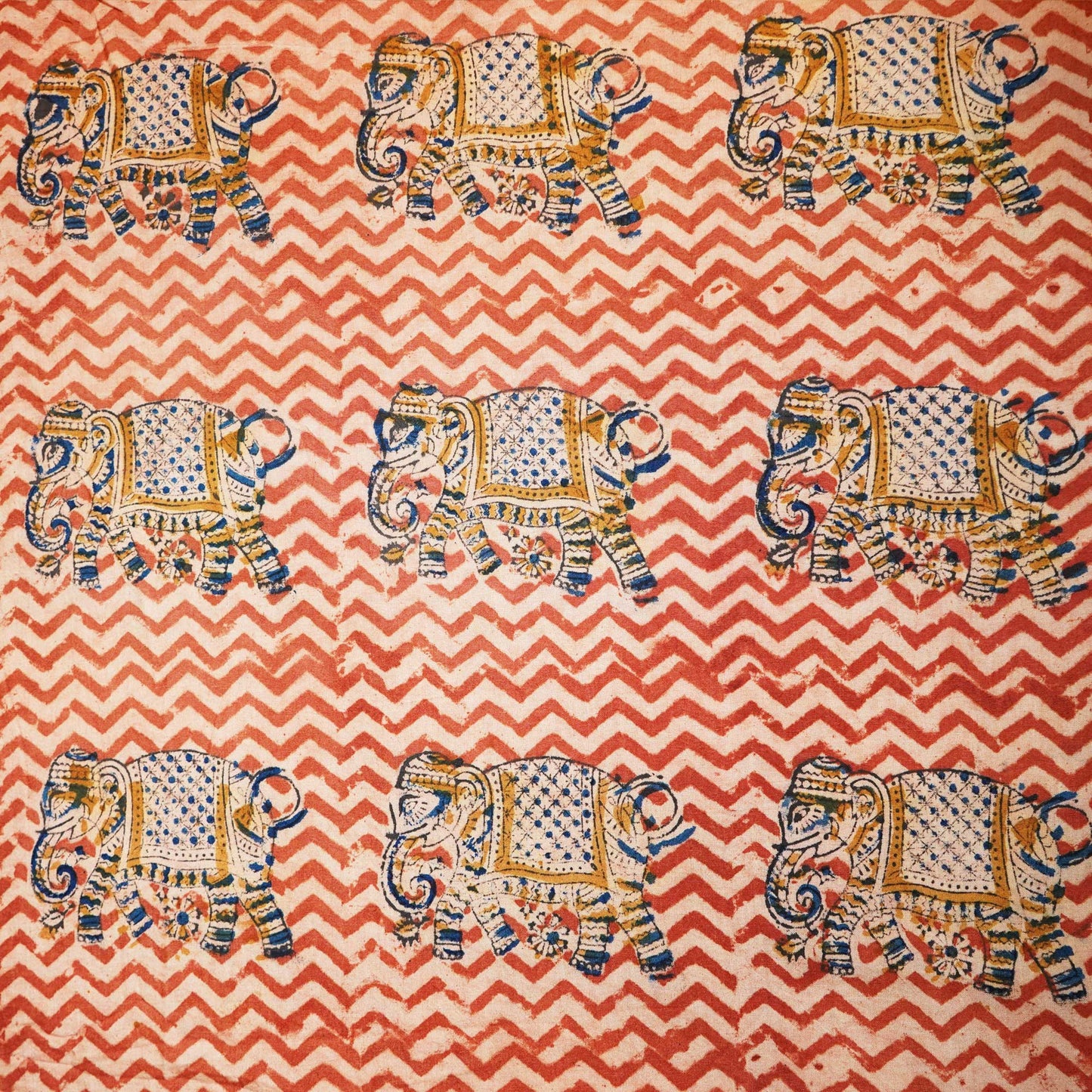 Brick Red Handblock Print Cotton Khadi Fabric MFL-23665